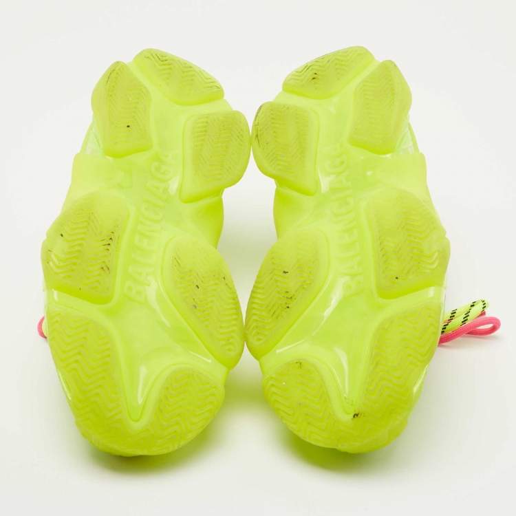 Pre Owned Balenciaga Neon Green Leather and Mesh Triple S Clear Sneakers Size 36