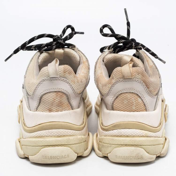 Pre Owned Balenciaga White Mesh and Leather Triple S Sneakers Size 39