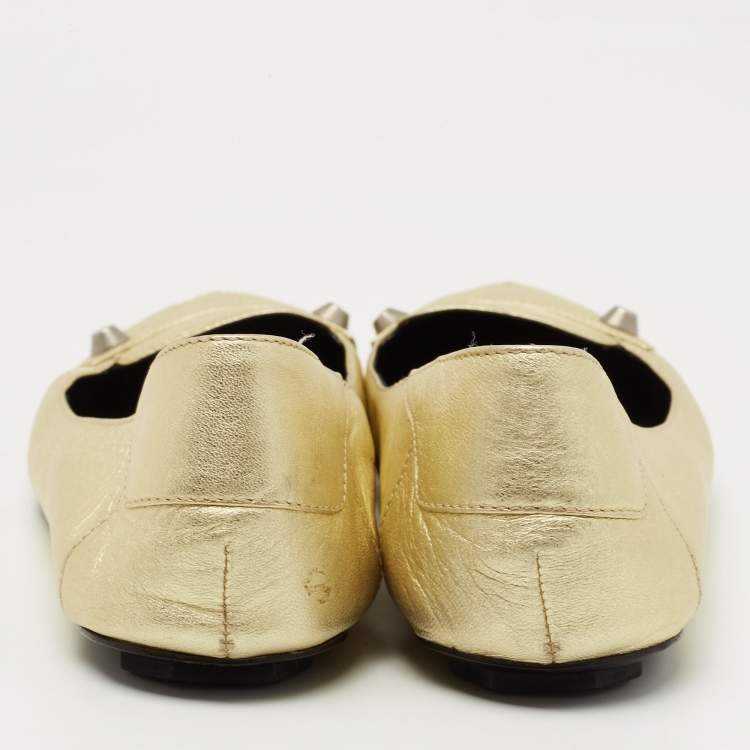 Pre Owned Balenciaga Gold Leather Studded Ballet Flats Size 38