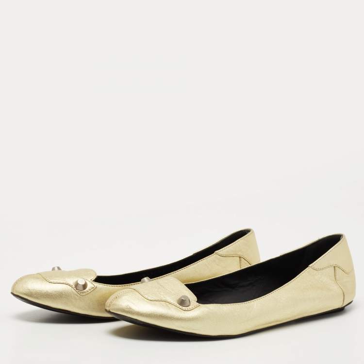 Balenciaga Gold Leather Studded Ballet Flats Size 38 Balenciaga | TLC