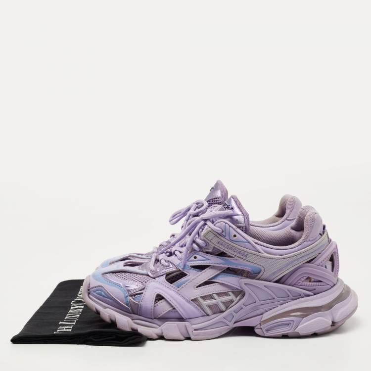 Pre Owned Balenciaga Purple Leather and Mesh Track Sneakers Size 40