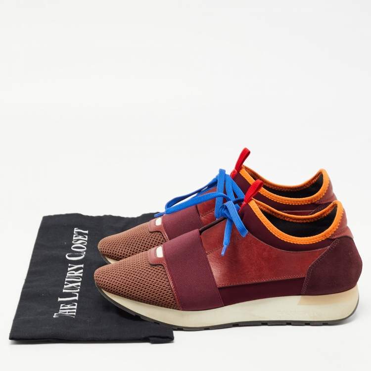 Pre Owned Balenciaga Tricolor Leather and Mesh Race Runner Sneakers Size 40