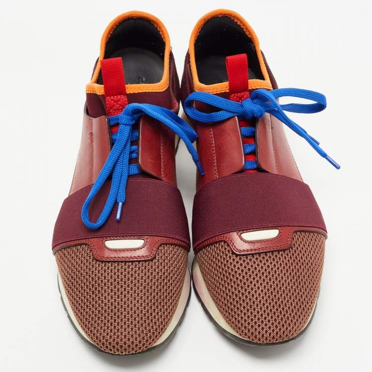 Pre Owned Balenciaga Tricolor Leather and Mesh Race Runner Sneakers Size 40