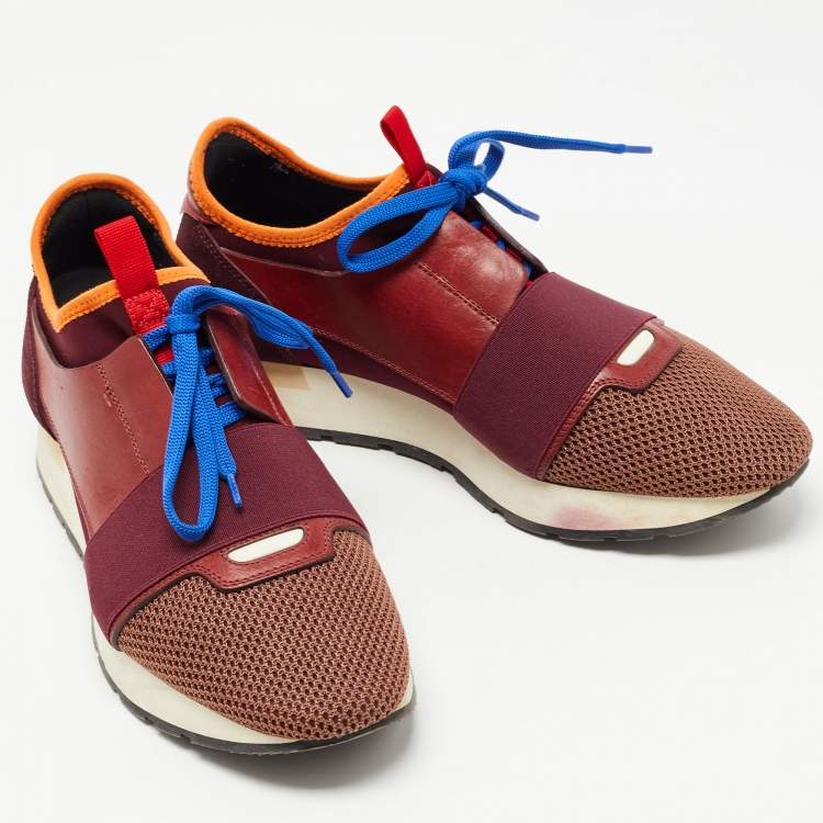 Pre Owned Balenciaga Tricolor Leather and Mesh Race Runner Sneakers Size 40
