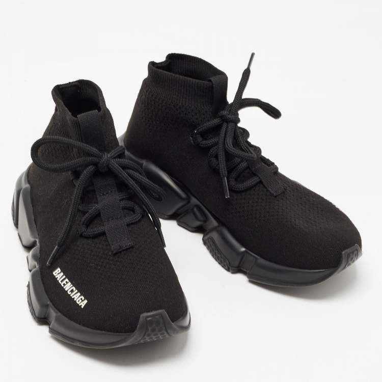 Pre Owned Balenciaga Black Knit Fabric Speed Trainer Lace Up Sneakers Size 36