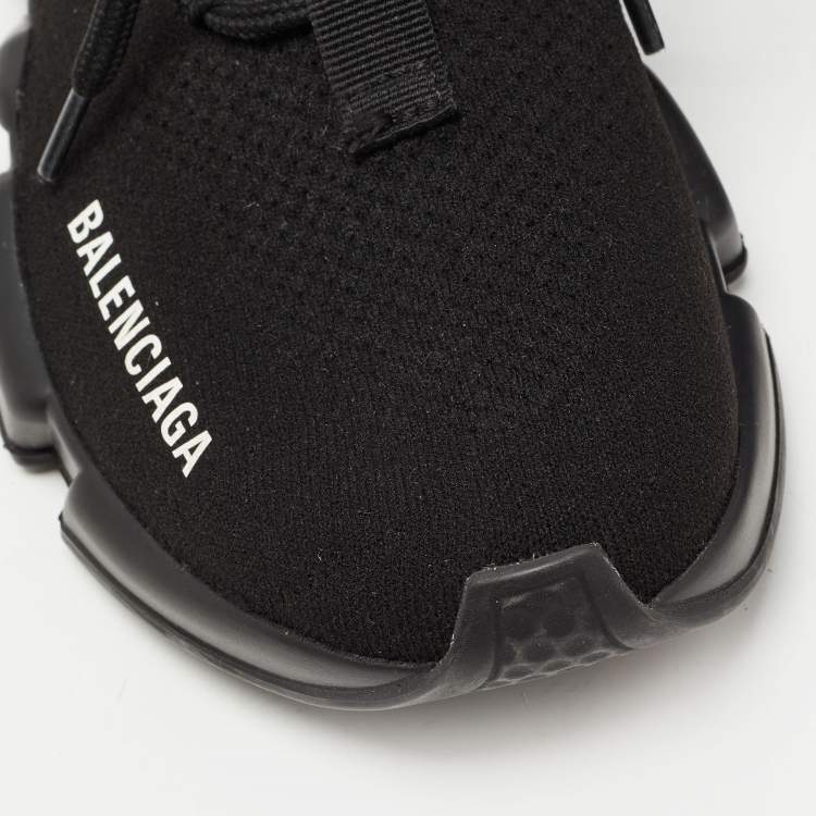 Pre Owned Balenciaga Black Knit Fabric Speed Trainer Lace Up Sneakers Size 36