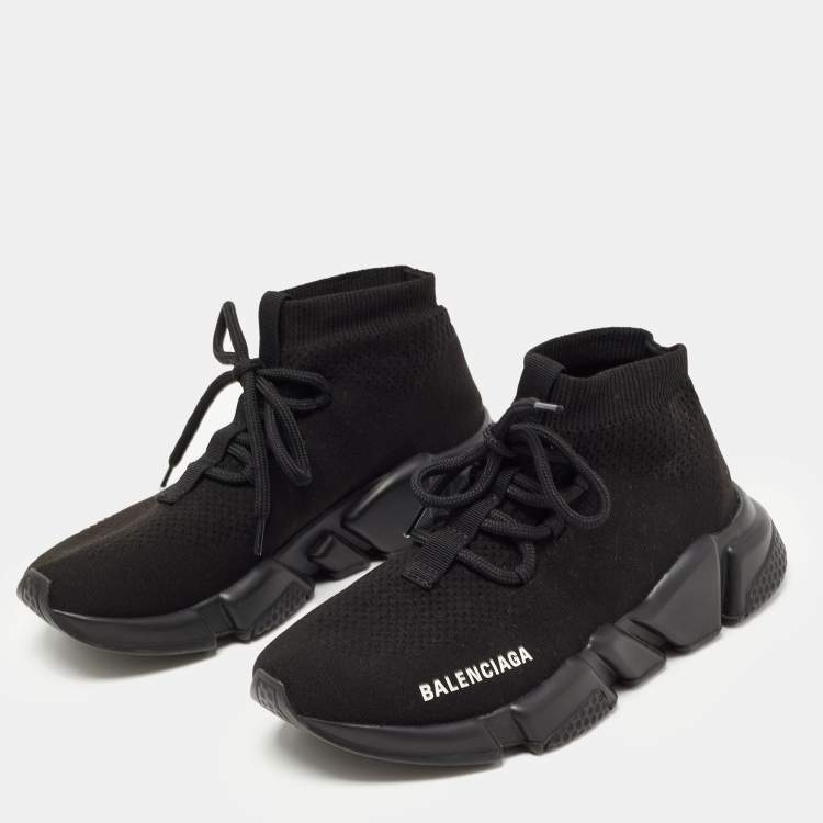 Pre Owned Balenciaga Black Knit Fabric Speed Trainer Lace Up Sneakers Size 36
