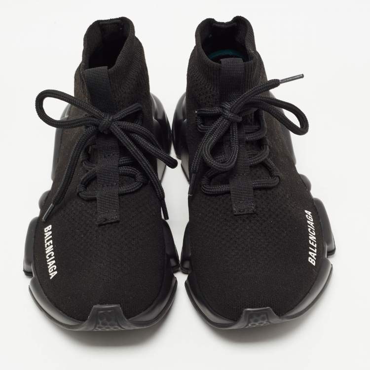 Pre Owned Balenciaga Black Knit Fabric Speed Trainer Lace Up Sneakers Size 36
