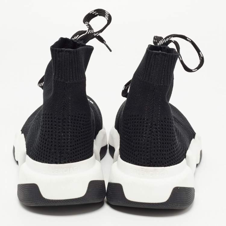 Pre Owned Balenciaga Black Knit Fabric Speed Trainer Lace Up Sneakers Size 36