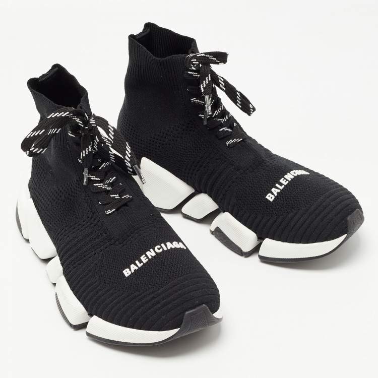 Pre Owned Balenciaga Black Knit Fabric Speed Trainer Lace Up Sneakers Size 36