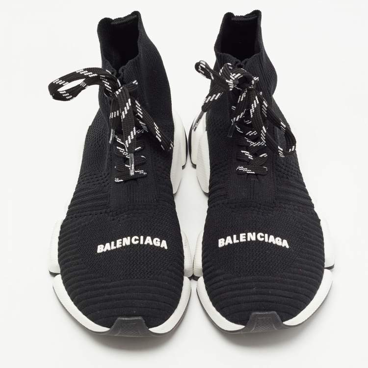 Pre Owned Balenciaga Black Knit Fabric Speed Trainer Lace Up Sneakers Size 36