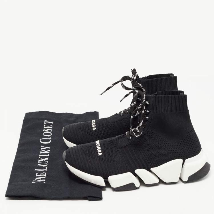 Pre Owned Balenciaga Black Knit Fabric Speed Trainer Lace Up Sneakers Size 36