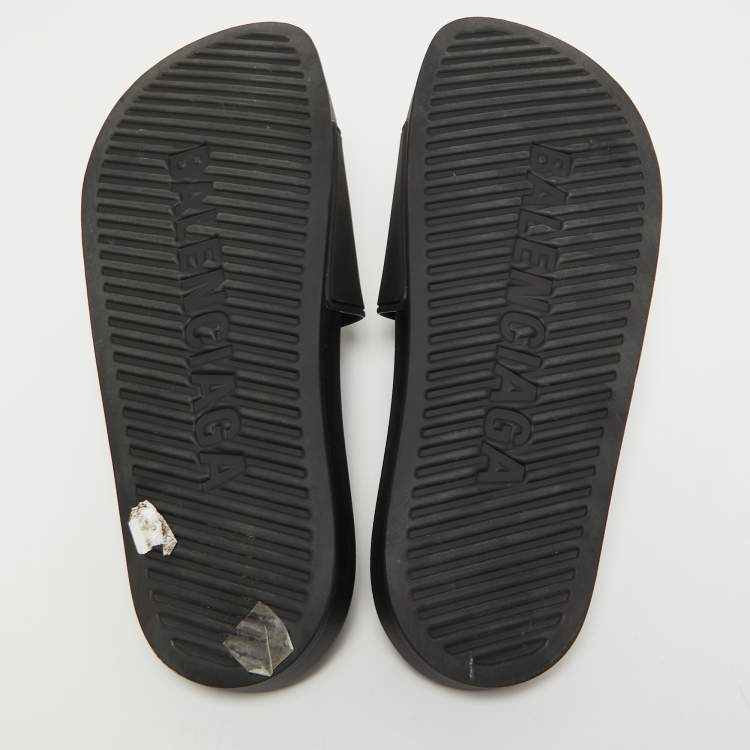 Pre Owned Balenciaga Black Rubber Flat Slides Size 41 