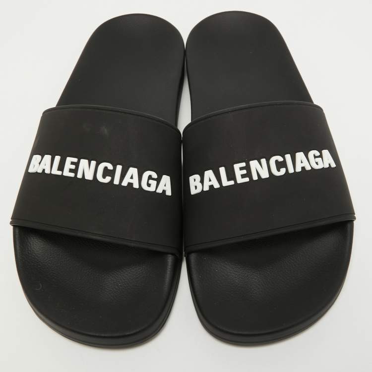 Pre Owned Balenciaga Black Rubber Flat Slides Size 41 