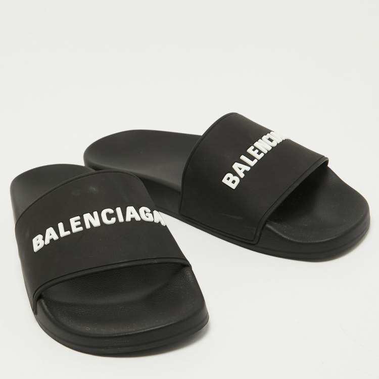 Pre Owned Balenciaga Black Rubber Flat Slides Size 41 