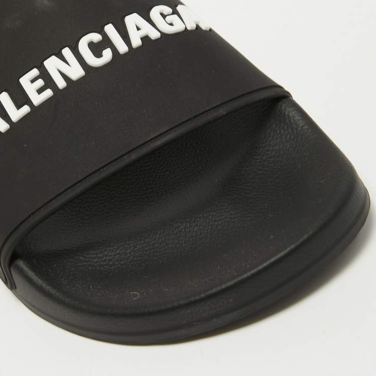 Pre Owned Balenciaga Black Rubber Flat Slides Size 41 