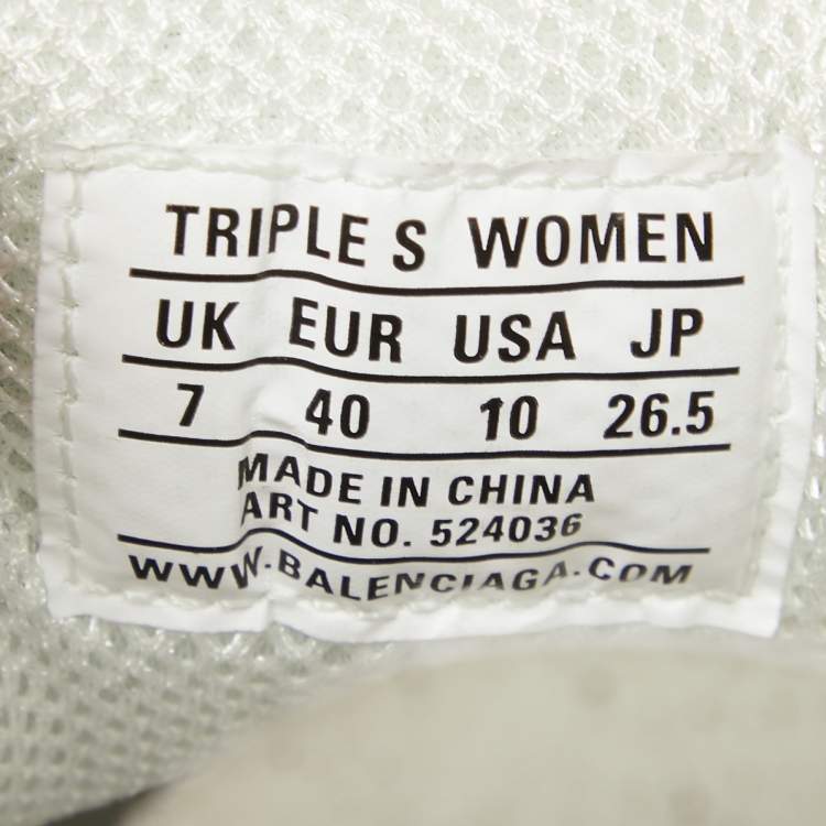 Pre Owned Balenciaga White Leather and Mesh Triple S Sneakers Size 40