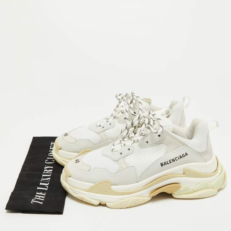 Pre Owned Balenciaga White Leather and Mesh Triple S Sneakers Size 40