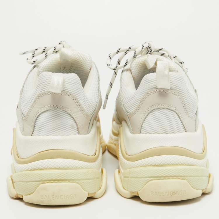 Pre Owned Balenciaga White Leather and Mesh Triple S Sneakers Size 40
