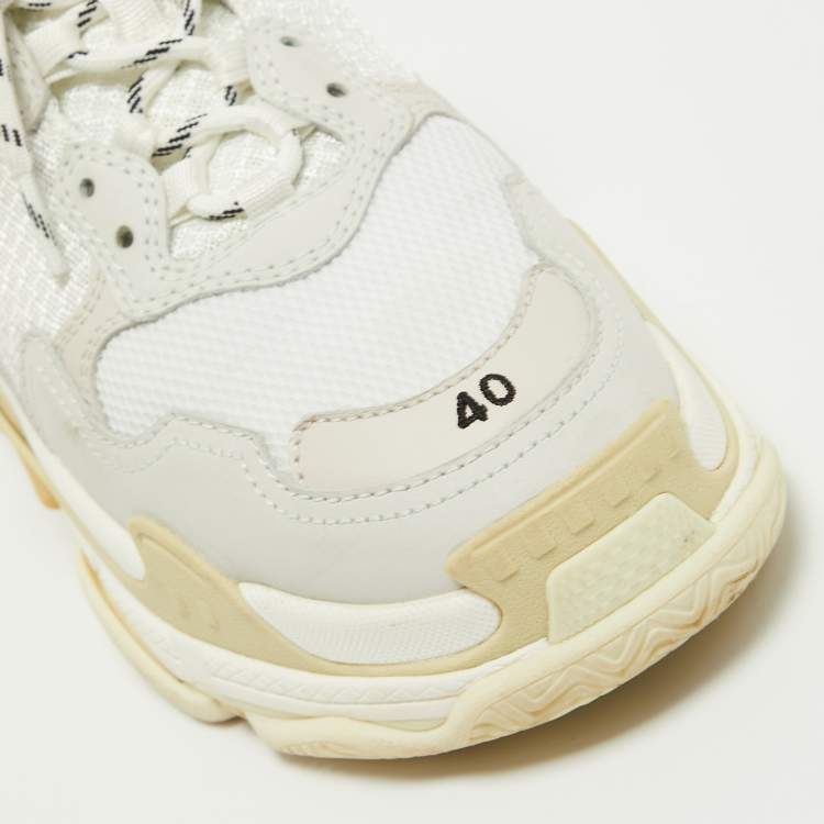 Pre Owned Balenciaga White Leather and Mesh Triple S Sneakers Size 40