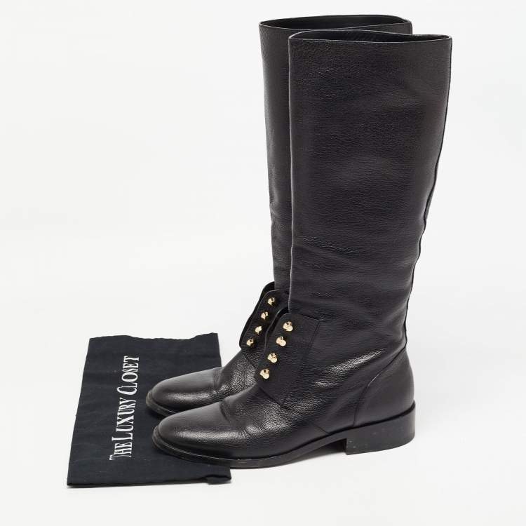Pre Owned Balenciaga Black Leather Knee Length Boots Size 40