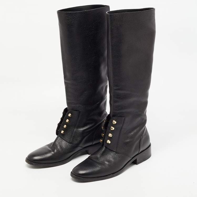 Pre Owned Balenciaga Black Leather Knee Length Boots Size 40