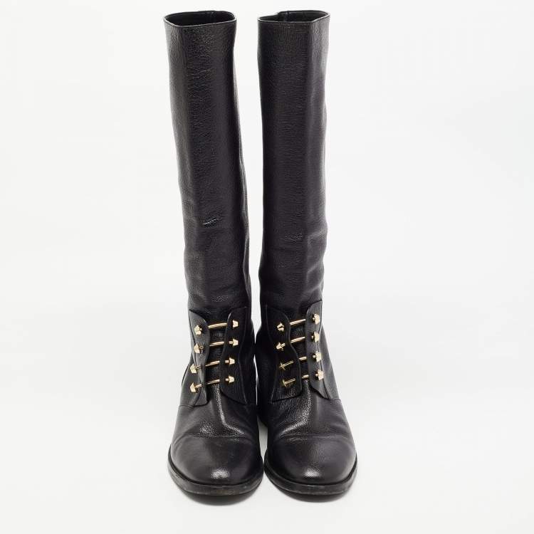 Pre Owned Balenciaga Black Leather Knee Length Boots Size 40
