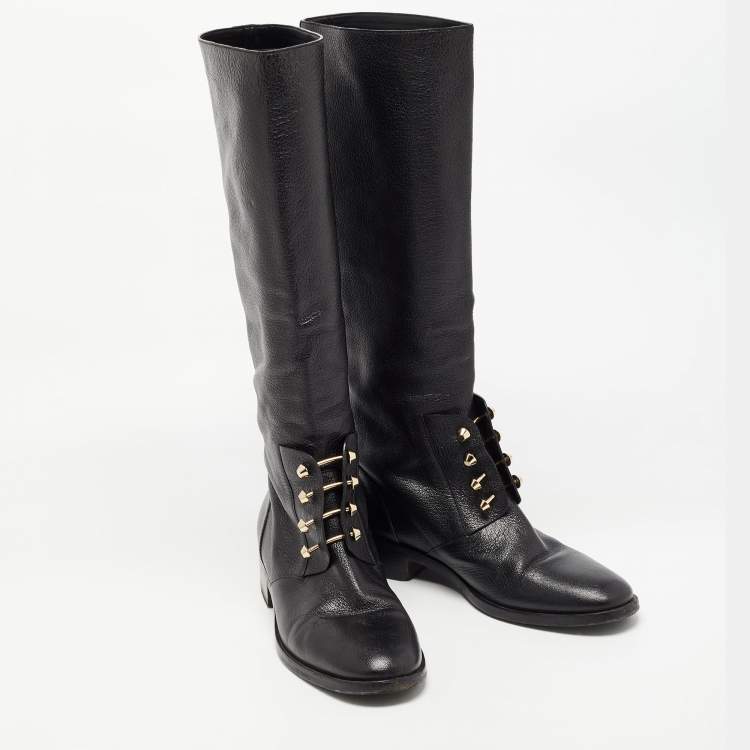 Pre Owned Balenciaga Black Leather Knee Length Boots Size 40