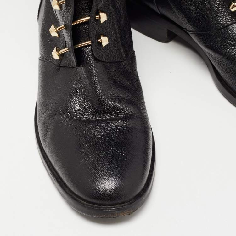 Pre Owned Balenciaga Black Leather Knee Length Boots Size 40