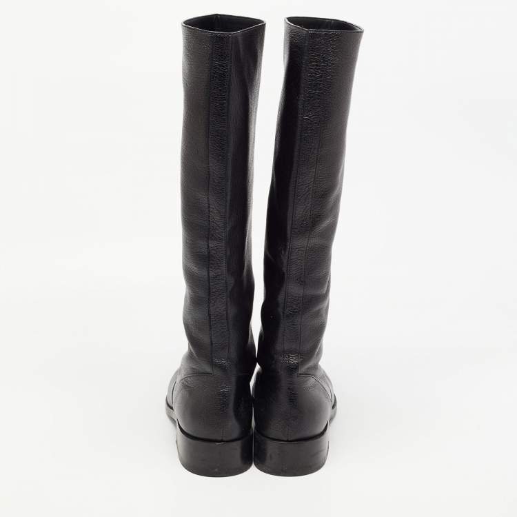 Pre Owned Balenciaga Black Leather Knee Length Boots Size 40