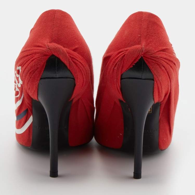 Pre Owned Balenciaga Orange Fabric Knife Logo Pointed Toe Pumps Size 37