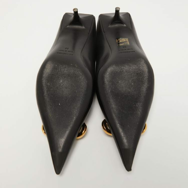 Pre Owned Balenciaga Black Leather Knife Mules Size 38  