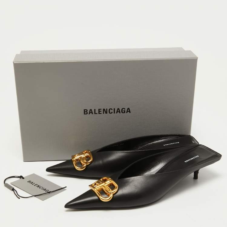 Pre Owned Balenciaga Black Leather Knife Mules Size 38  