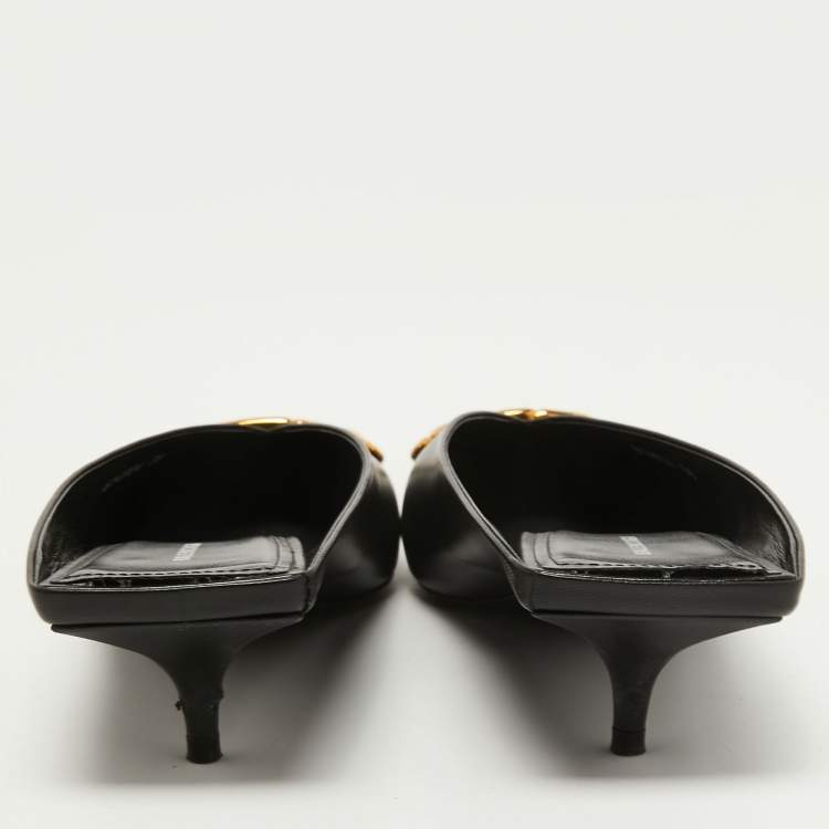 Pre Owned Balenciaga Black Leather Knife Mules Size 38  