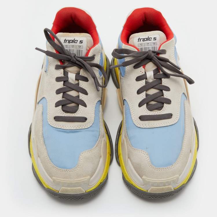 Pre Owned Balenciaga Multicolor Suede and Fabric Triple S Sneakers Size 39