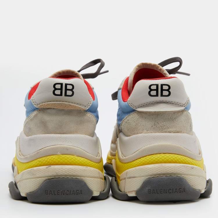 Pre Owned Balenciaga Multicolor Suede and Fabric Triple S Sneakers Size 39