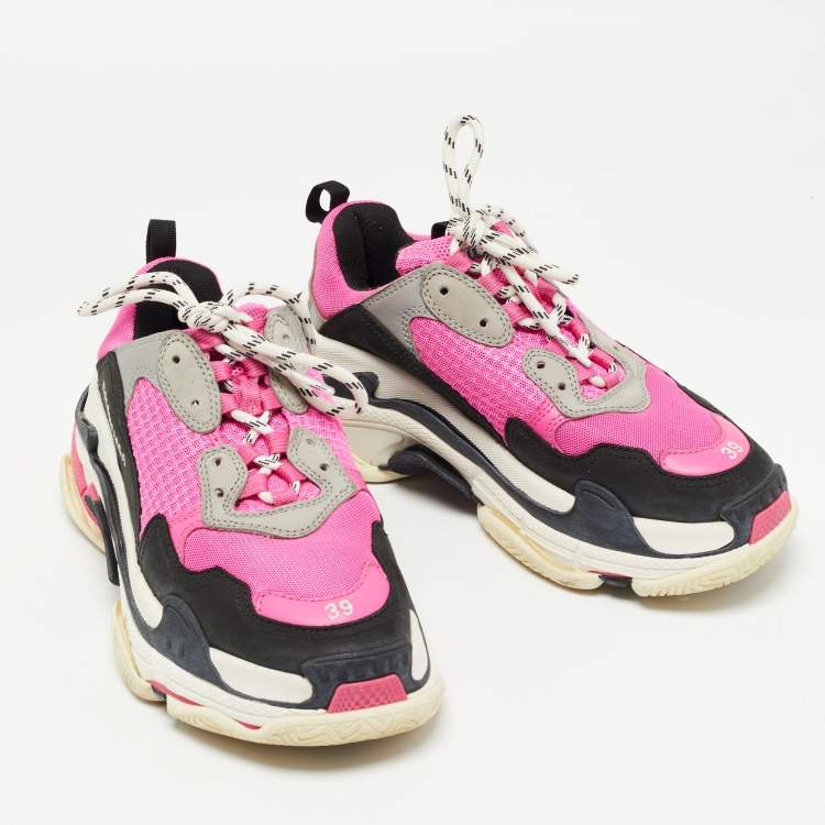 Pre Owned Balenciaga Multicolor Leather and Mesh Triple S Low Top Sneakers Size 39
