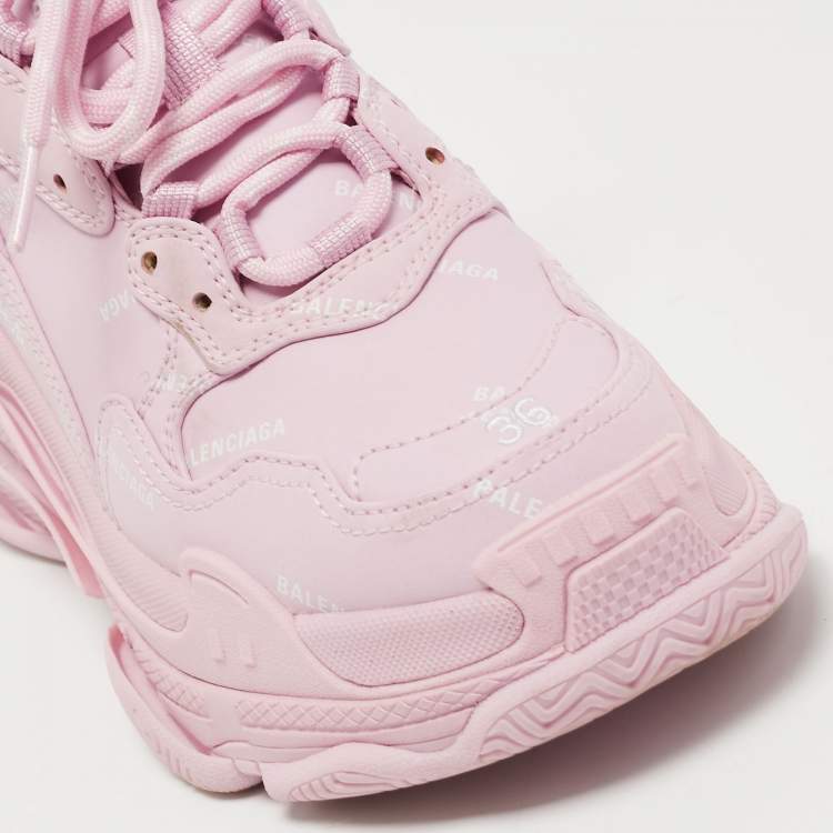 Pre Owned Balenciaga Pink Leather Triple S Sneakers Size 36