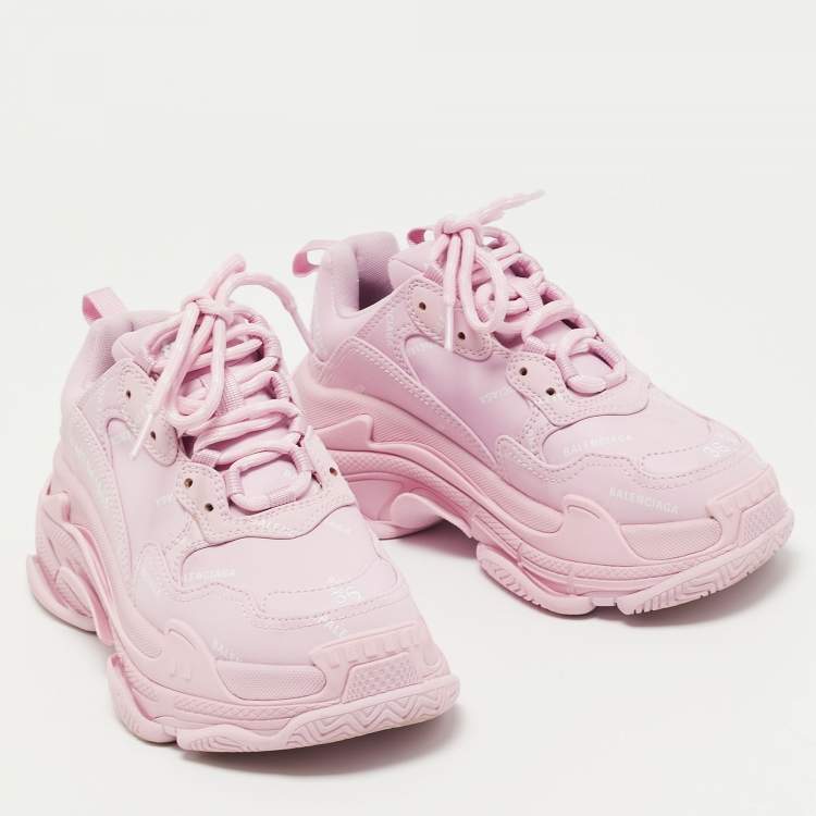 Pre Owned Balenciaga Pink Leather Triple S Sneakers Size 36