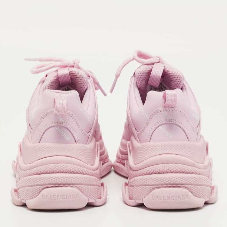 Pre Owned Balenciaga Pink Leather Triple S Sneakers Size 36