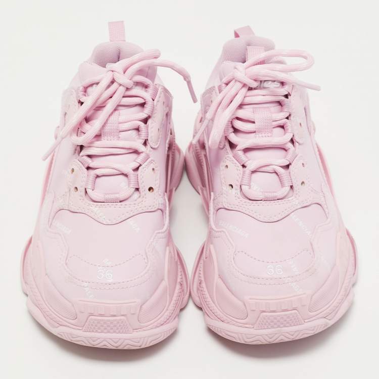 Pre Owned Balenciaga Pink Leather Triple S Sneakers Size 36