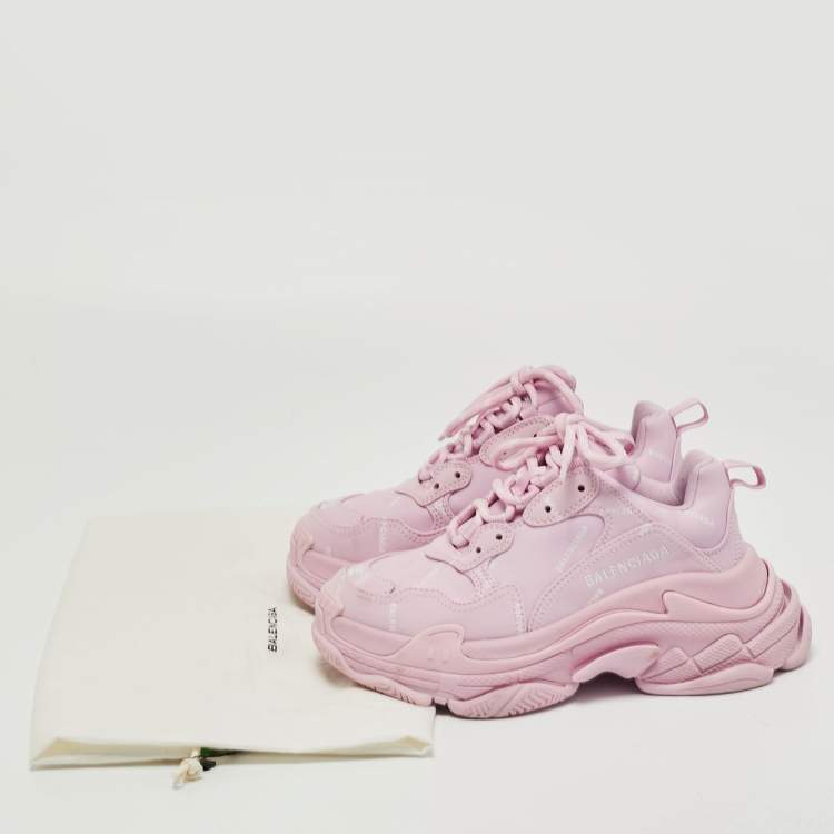 Pre Owned Balenciaga Pink Leather Triple S Sneakers Size 36