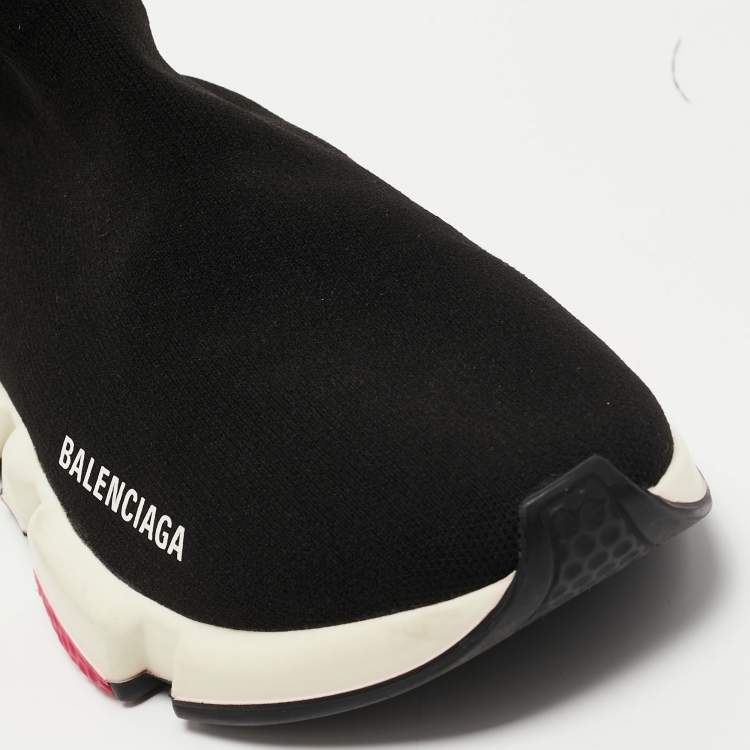 Pre Owned Balenciaga Black Knit Fabric Speed Trainer High Top Sneakers Size 38