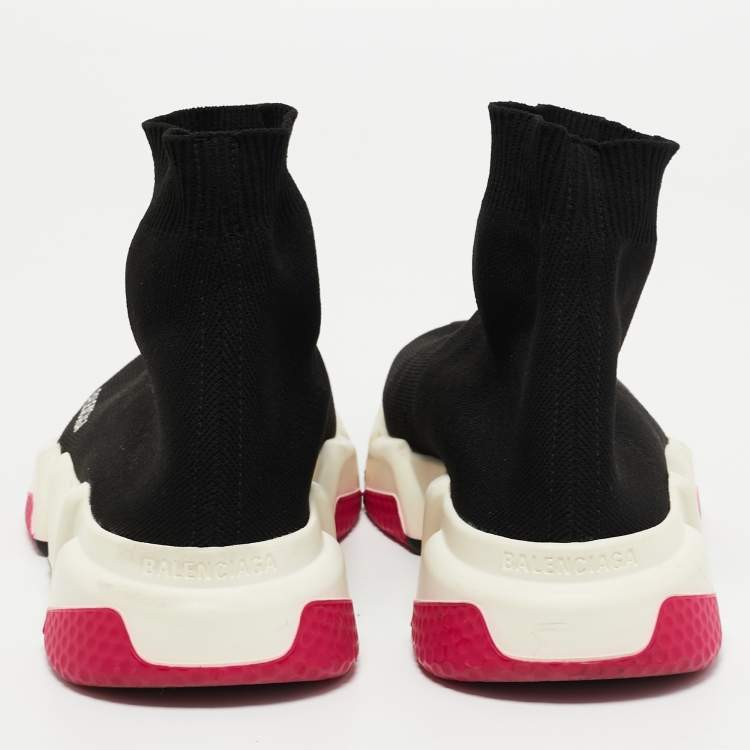 Pre Owned Balenciaga Black Knit Fabric Speed Trainer High Top Sneakers Size 38