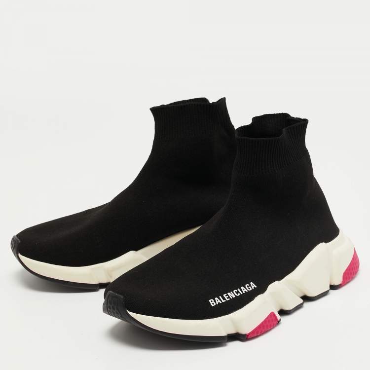 Balenciaga Black Knit Fabric Speed Trainer High Top Sneakers