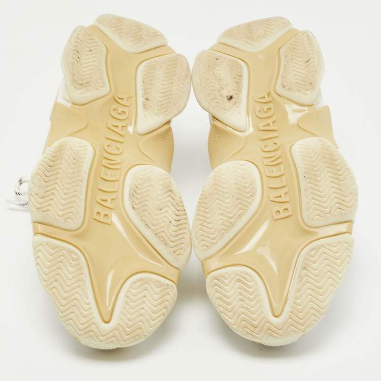 Pre Owned Balenciaga White Leather and Mesh Triple S Sneakers Size 40