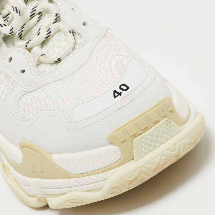 Pre Owned Balenciaga White Leather and Mesh Triple S Sneakers Size 40