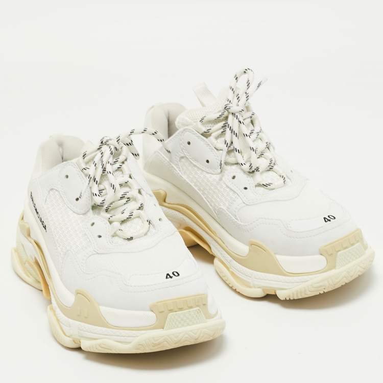 Pre Owned Balenciaga White Leather and Mesh Triple S Sneakers Size 40