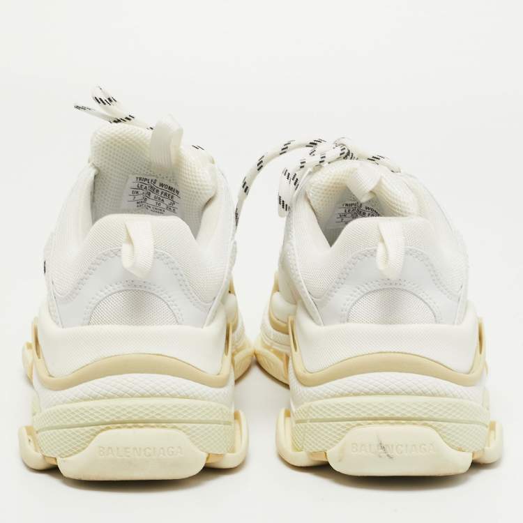 Pre Owned Balenciaga White Leather and Mesh Triple S Sneakers Size 40