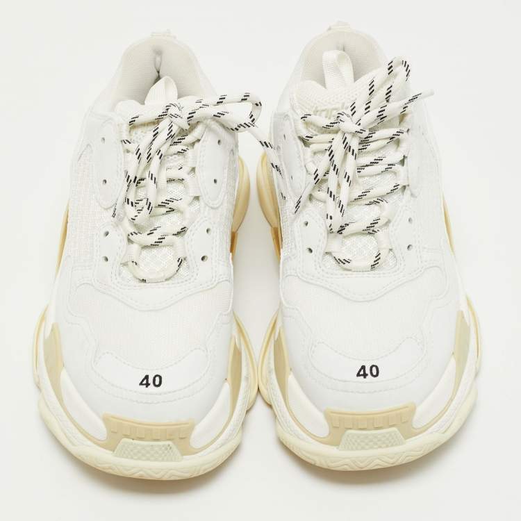 Pre Owned Balenciaga White Leather and Mesh Triple S Sneakers Size 40